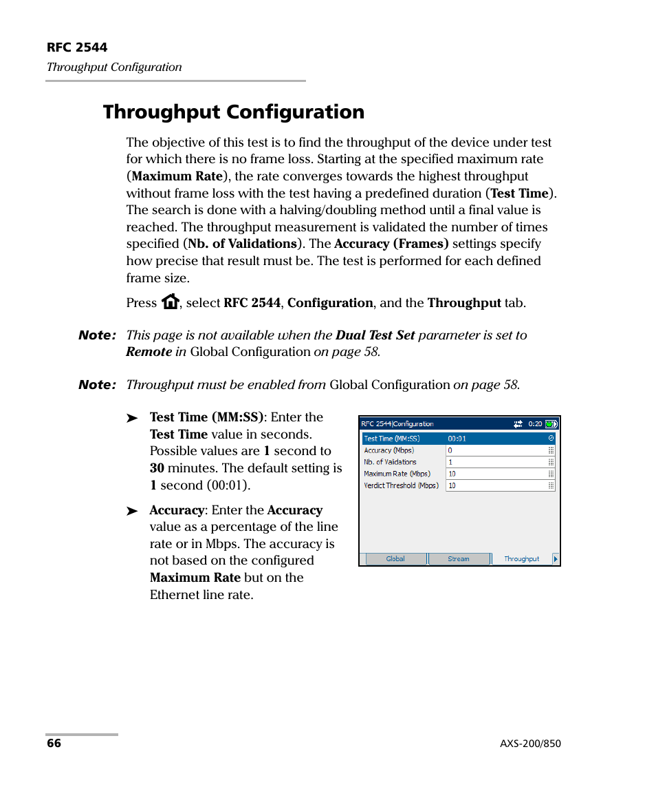 Throughput configuration | EXFO AXS-200/850 Ethernet Test Set User Manual | Page 76 / 262