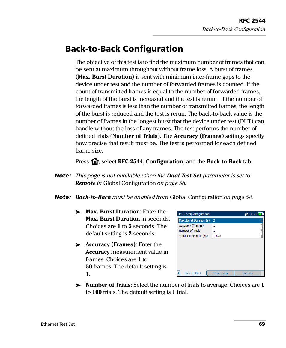 Back-to-back configuration | EXFO AXS-200/850 Ethernet Test Set User Manual | Page 79 / 262