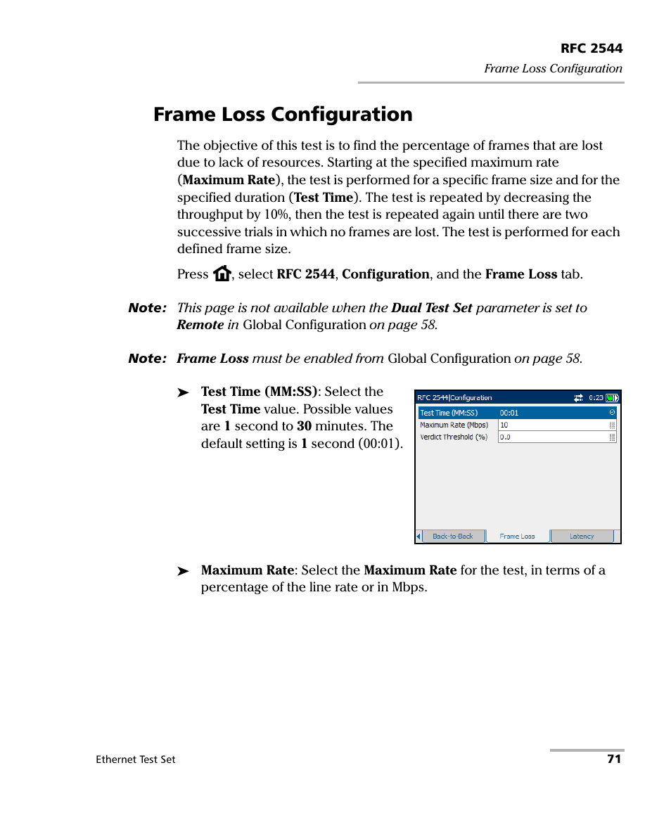 Frame loss configuration | EXFO AXS-200/850 Ethernet Test Set User Manual | Page 81 / 262