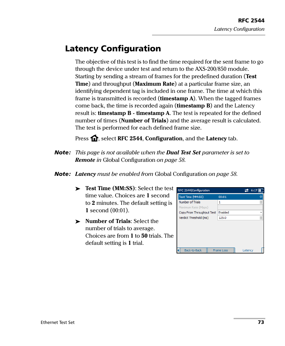 Latency configuration | EXFO AXS-200/850 Ethernet Test Set User Manual | Page 83 / 262