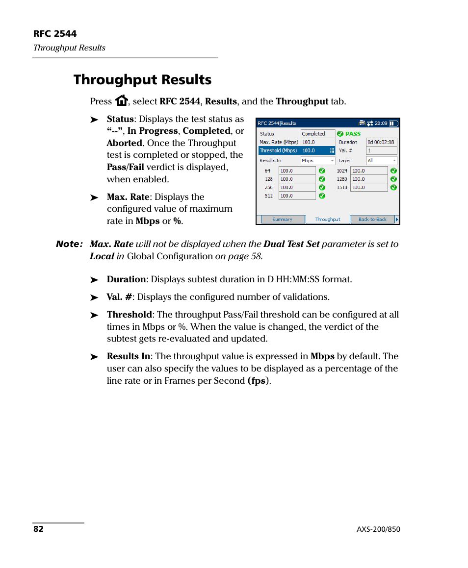 Throughput results | EXFO AXS-200/850 Ethernet Test Set User Manual | Page 92 / 262