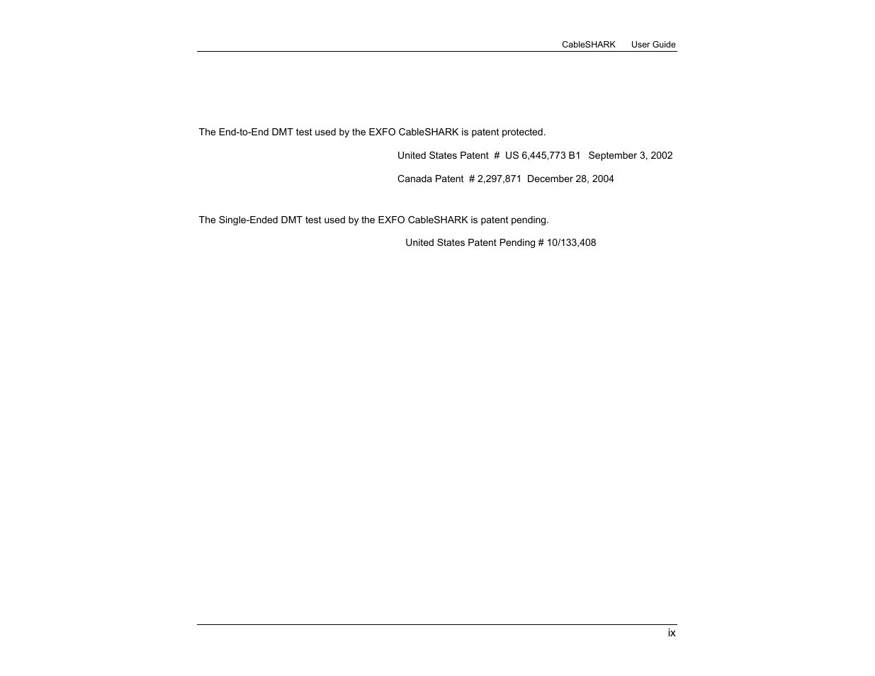 Patent information | EXFO CableSHARK P3 VF/DSL Cable Qualifier User Manual | Page 11 / 321