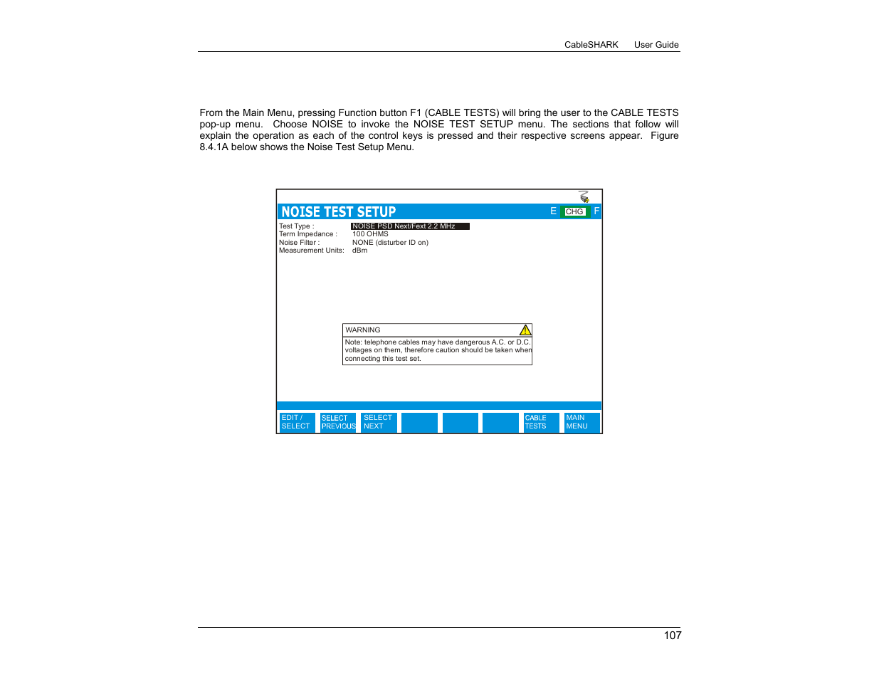 1 setting up a noise test | EXFO CableSHARK P3 VF/DSL Cable Qualifier User Manual | Page 119 / 321