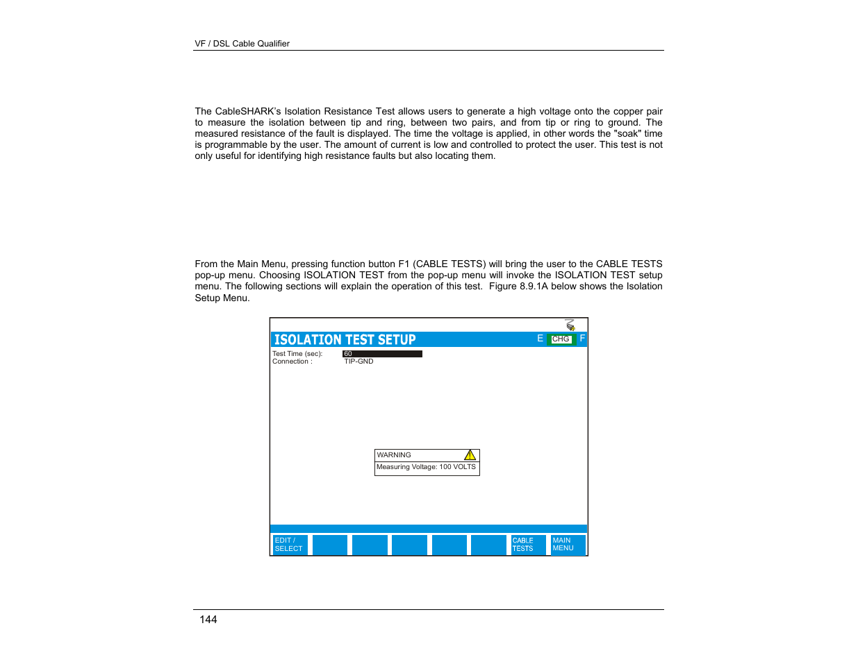 9 isolation resistance test | EXFO CableSHARK P3 VF/DSL Cable Qualifier User Manual | Page 156 / 321