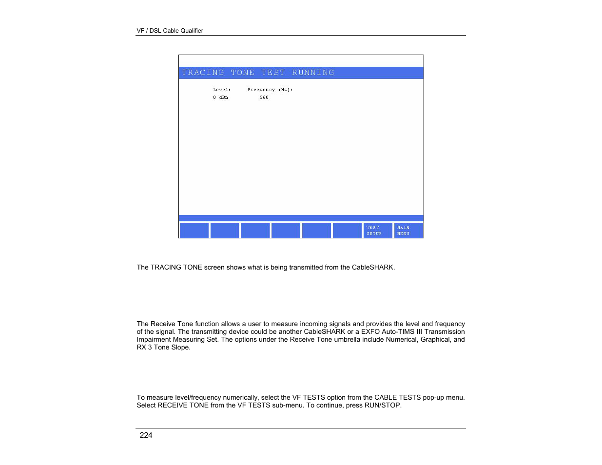 2 receive tone (receiving level/frequency) | EXFO CableSHARK P3 VF/DSL Cable Qualifier User Manual | Page 236 / 321