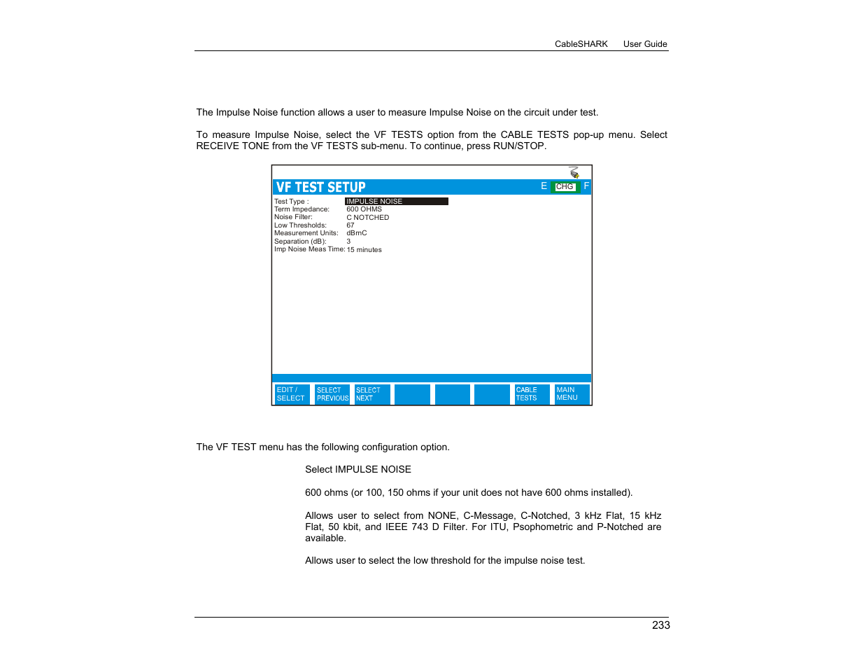 4 impulse noise test | EXFO CableSHARK P3 VF/DSL Cable Qualifier User Manual | Page 245 / 321