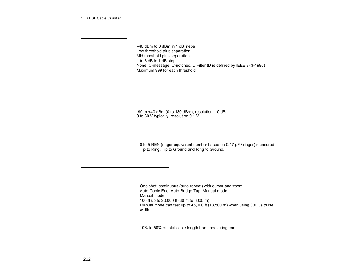 Vf impulse noise, Power influence, Ringer detection | Time domain reflectometry (tdr) | EXFO CableSHARK P3 VF/DSL Cable Qualifier User Manual | Page 274 / 321