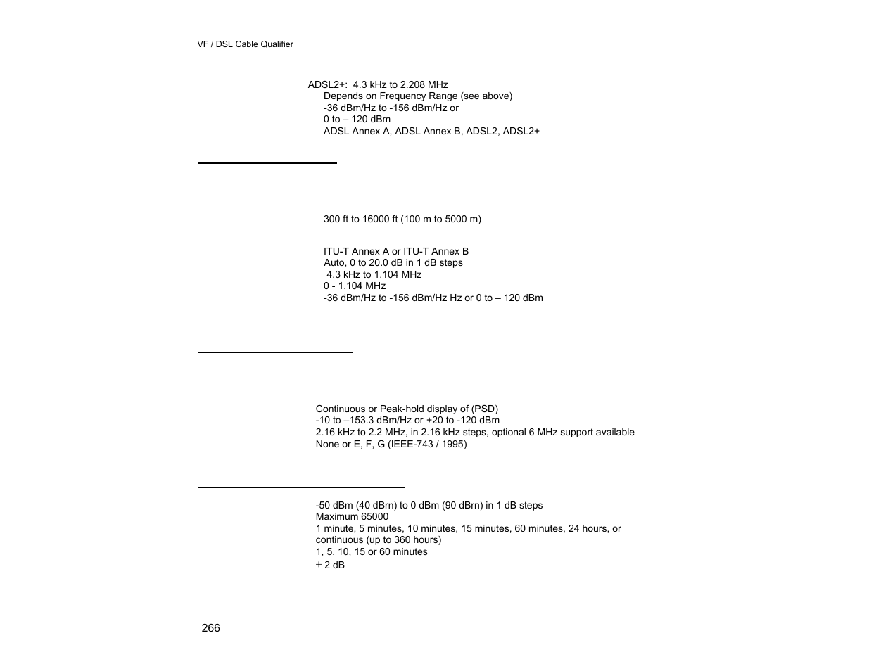 Shdsl data rate test, Psd noise measurement, Dsl impulse noise measurement | EXFO CableSHARK P3 VF/DSL Cable Qualifier User Manual | Page 278 / 321
