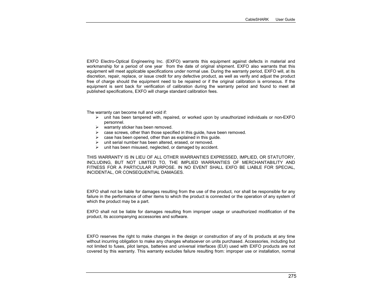 Appendix e warranty | EXFO CableSHARK P3 VF/DSL Cable Qualifier User Manual | Page 287 / 321
