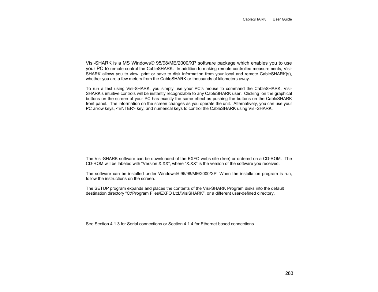 Appendix j visi-shark software | EXFO CableSHARK P3 VF/DSL Cable Qualifier User Manual | Page 295 / 321