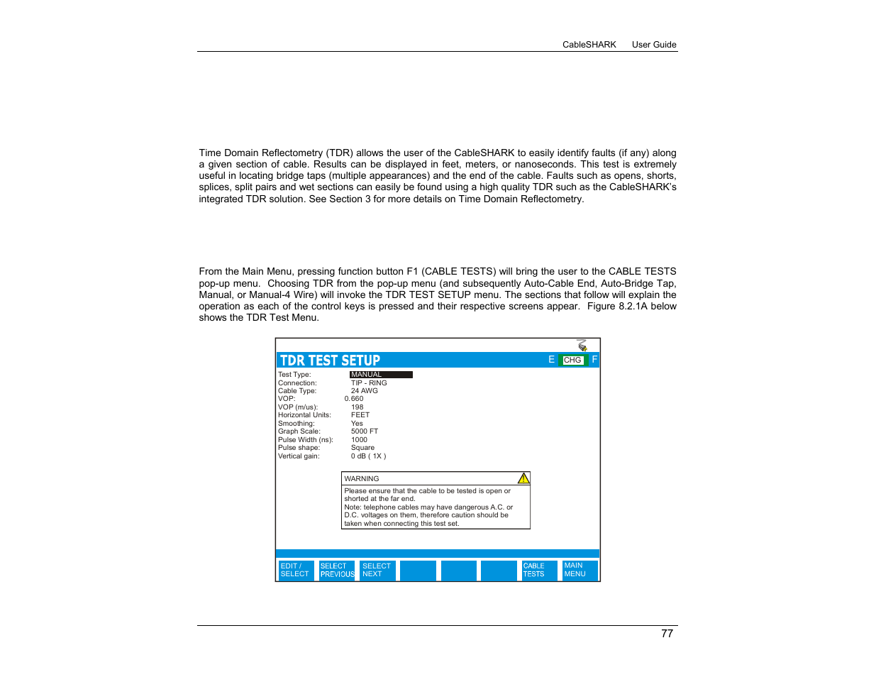 2 time domain reflectometry testing, 1 setting up a tdr test | EXFO CableSHARK P3 VF/DSL Cable Qualifier User Manual | Page 89 / 321