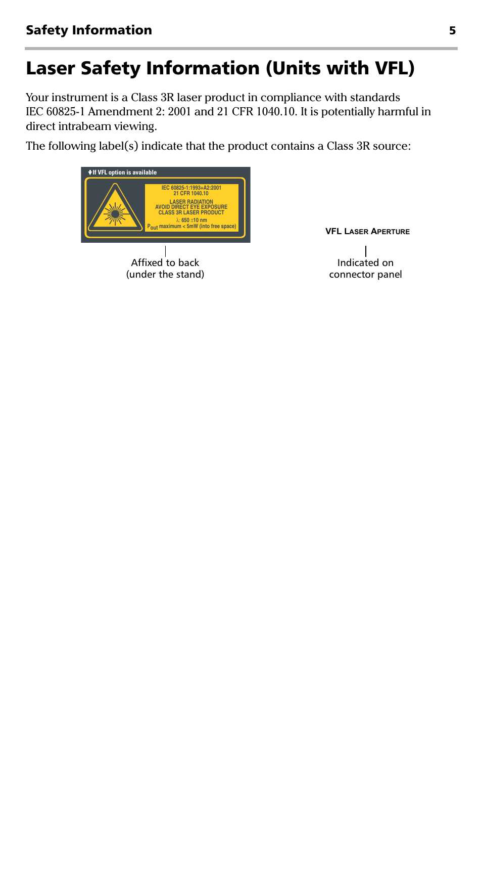 Laser safety information (units with vfl), Safety information | EXFO EPM-500 Power Meter User Manual | Page 10 / 45