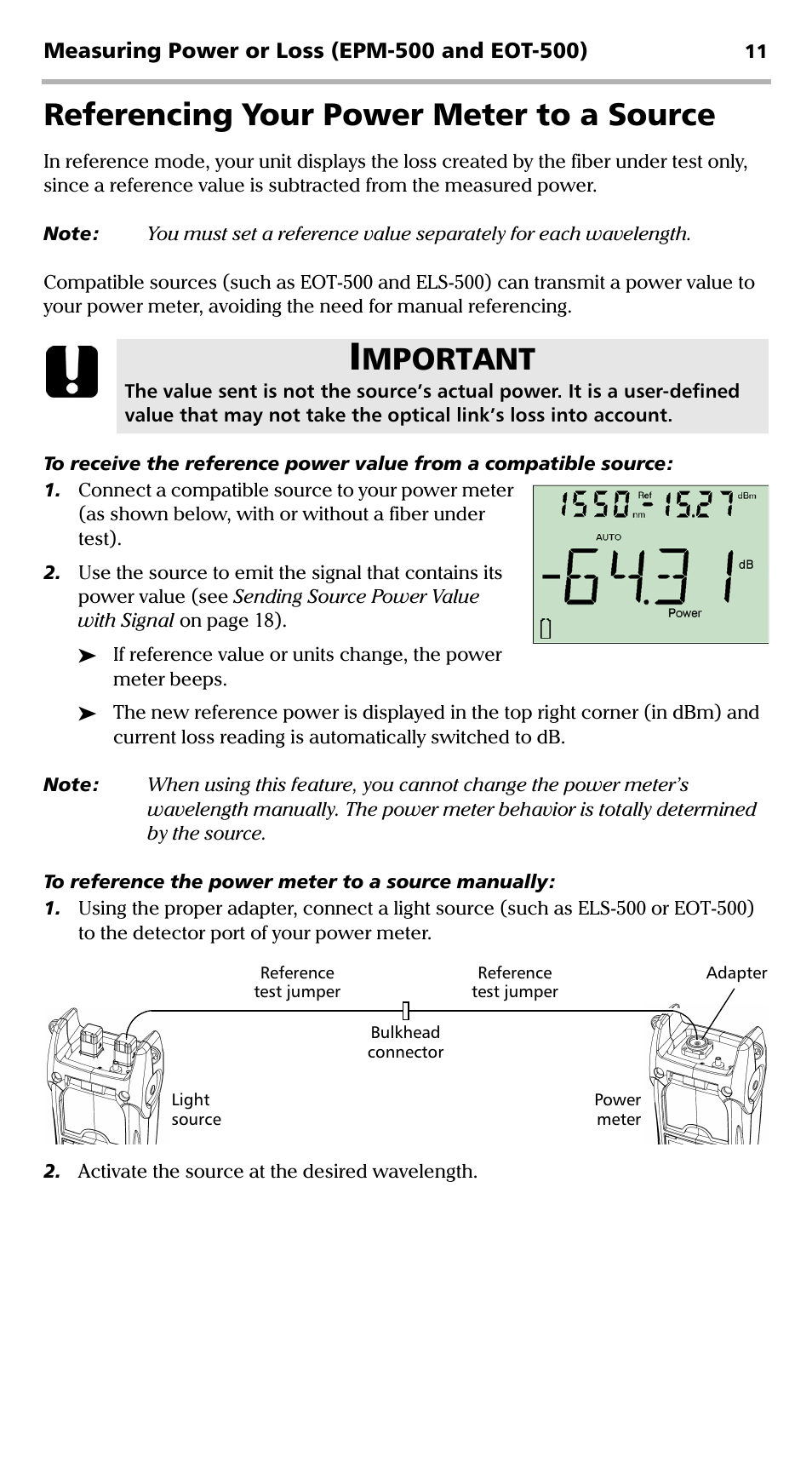 Referencing your power meter to a source, Mportant | EXFO EPM-500 Power Meter User Manual | Page 16 / 45