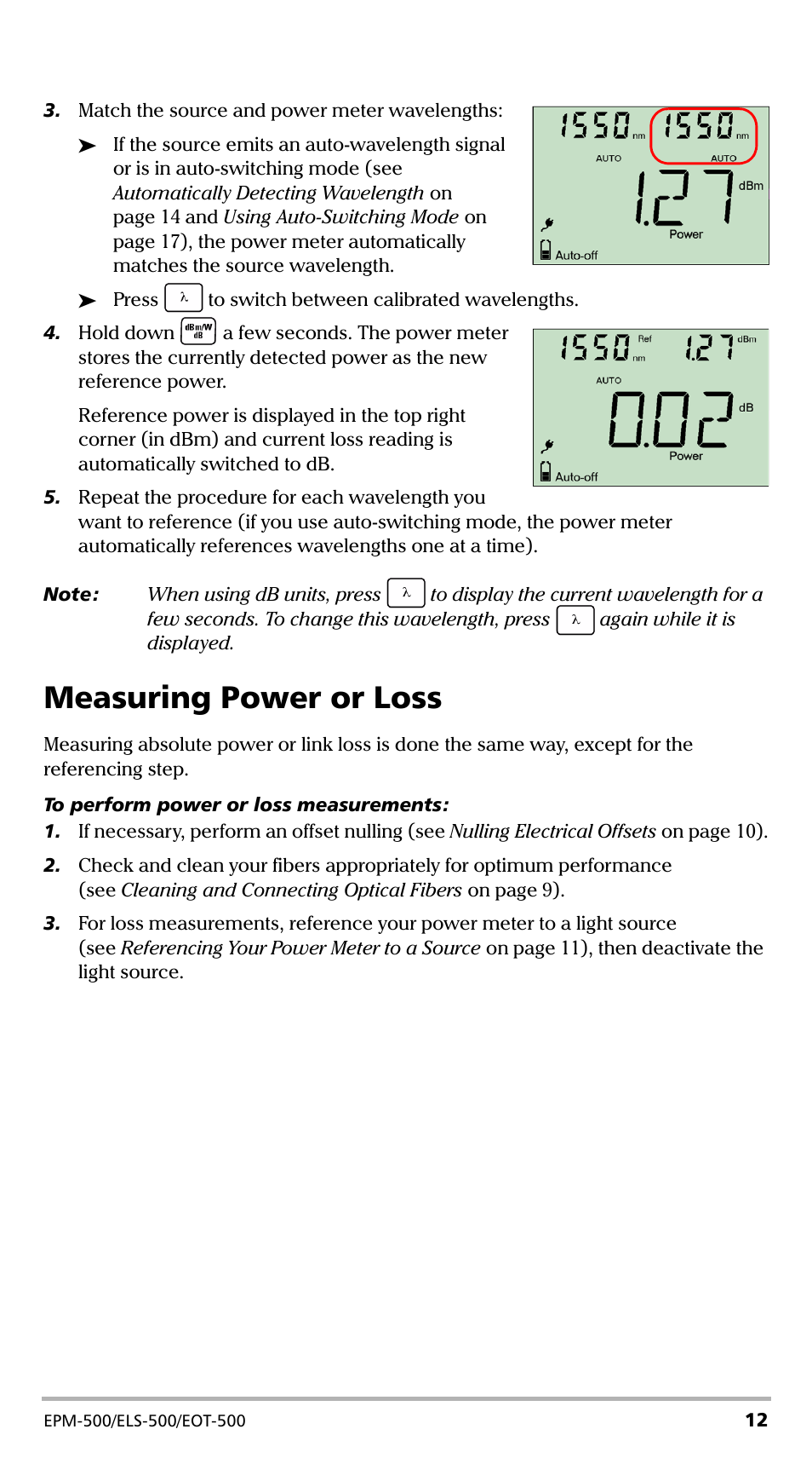 Measuring power or loss | EXFO EPM-500 Power Meter User Manual | Page 17 / 45