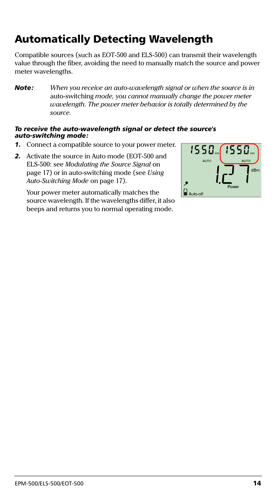 Automatically detecting wavelength | EXFO EPM-500 Power Meter User Manual | Page 19 / 45