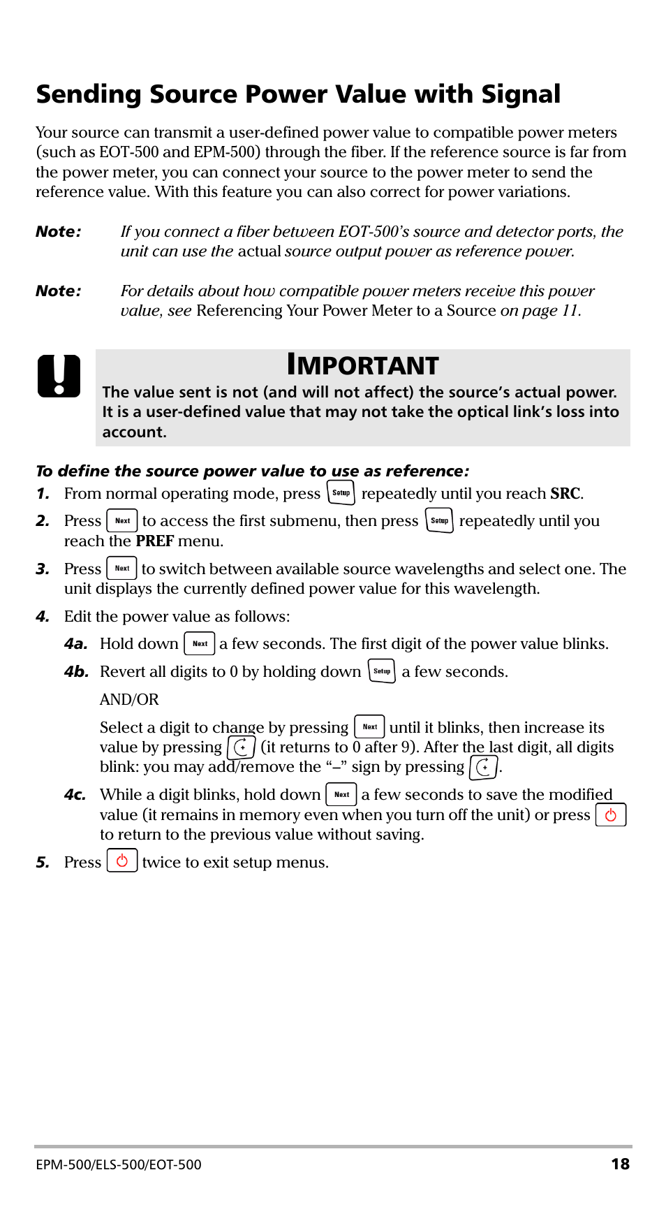 Sending source power value with signal, Mportant | EXFO EPM-500 Power Meter User Manual | Page 23 / 45