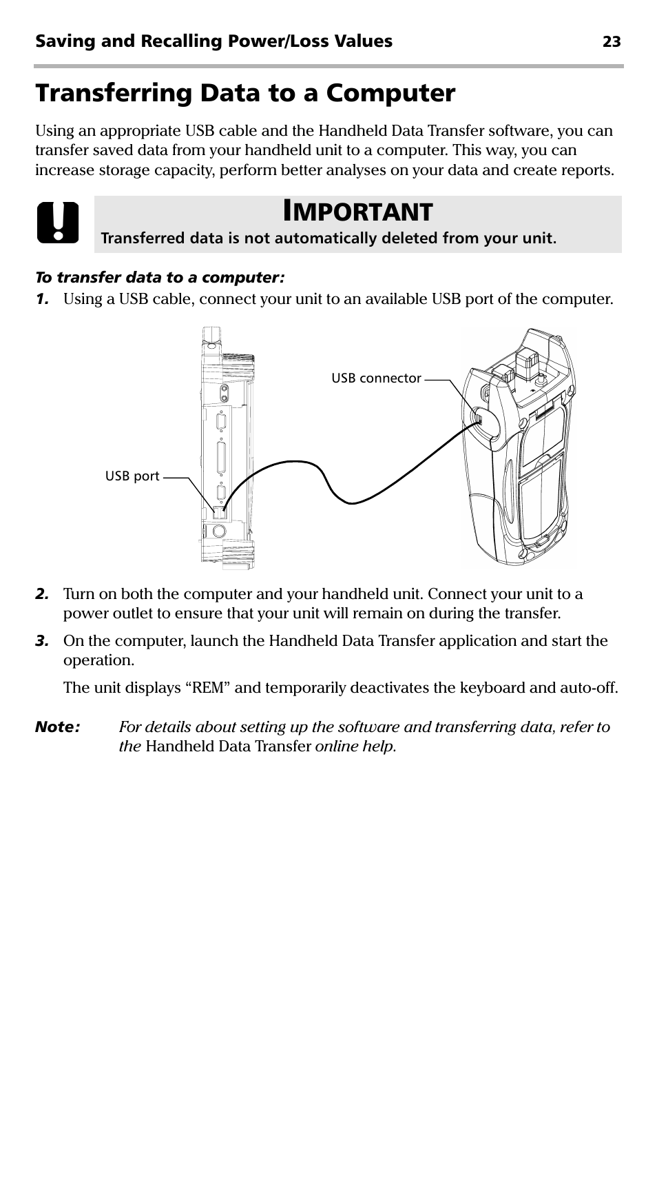 Transferring data to a computer, Mportant | EXFO EPM-500 Power Meter User Manual | Page 28 / 45