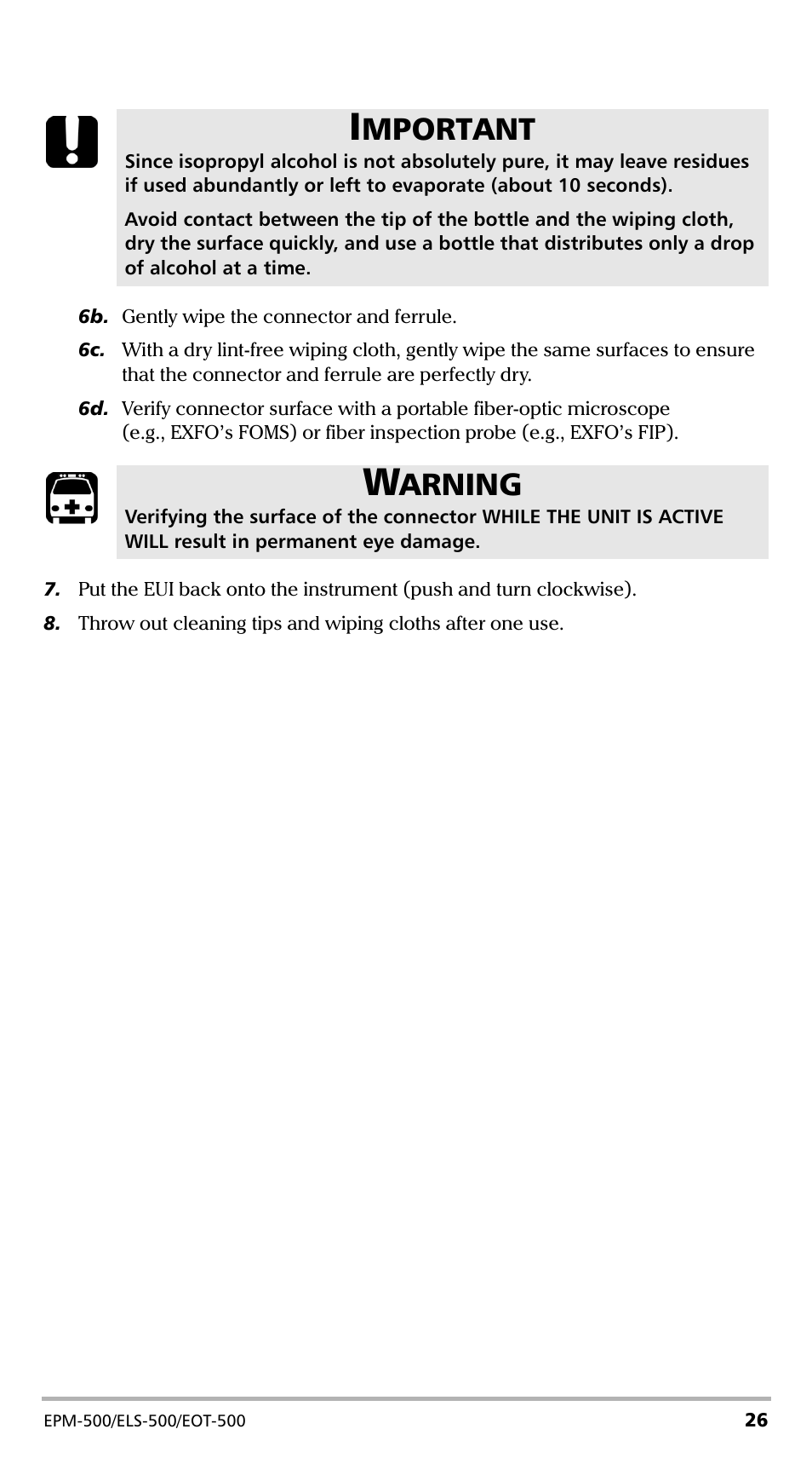 Mportant, Arning | EXFO EPM-500 Power Meter User Manual | Page 31 / 45