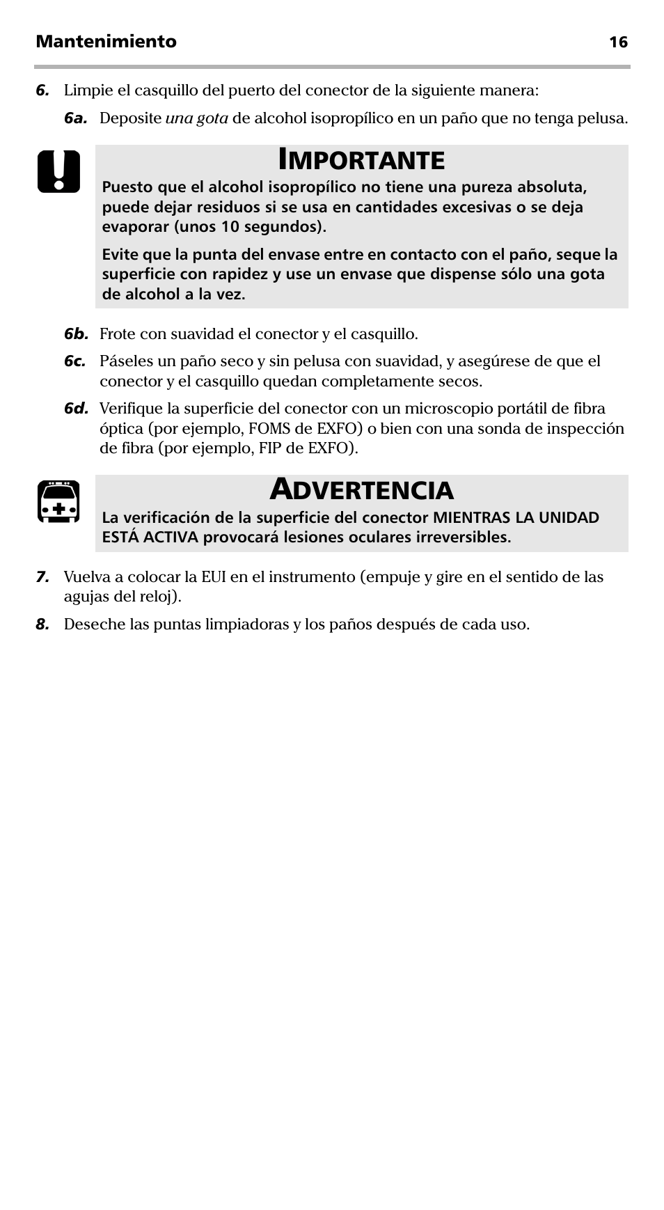 Mportante, Dvertencia | EXFO EPM-ELS-50 User Manual | Page 122 / 206