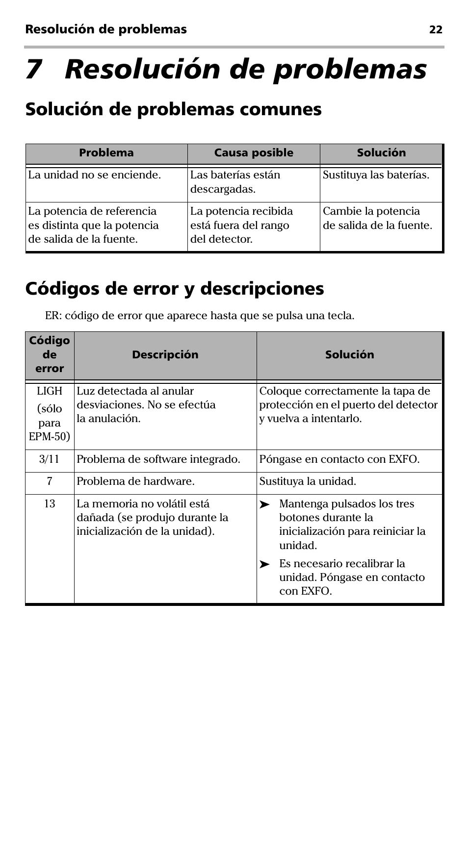 7 resolución de problemas | EXFO EPM-ELS-50 User Manual | Page 128 / 206
