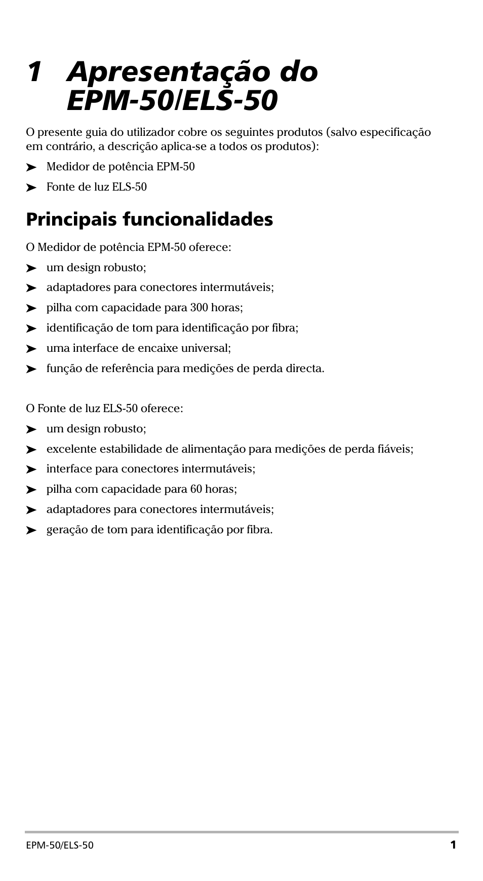 1 apresentação do epm-50/els-50, Principais funcionalidades | EXFO EPM-ELS-50 User Manual | Page 141 / 206