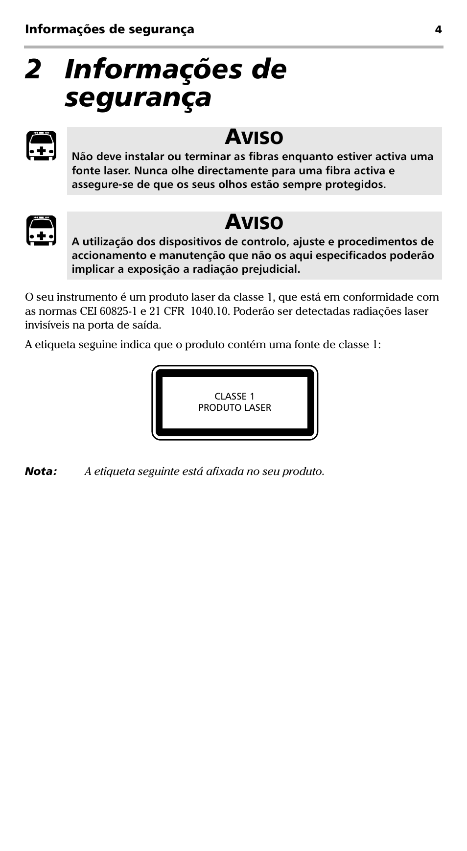 2 informações de segurança, Viso | EXFO EPM-ELS-50 User Manual | Page 144 / 206