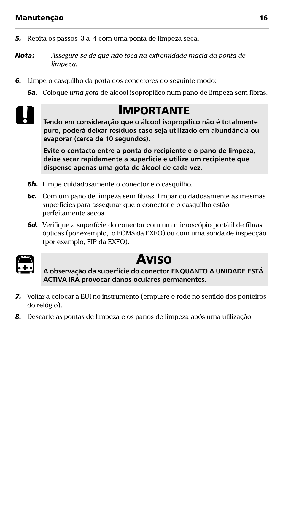 Mportante, Viso | EXFO EPM-ELS-50 User Manual | Page 156 / 206