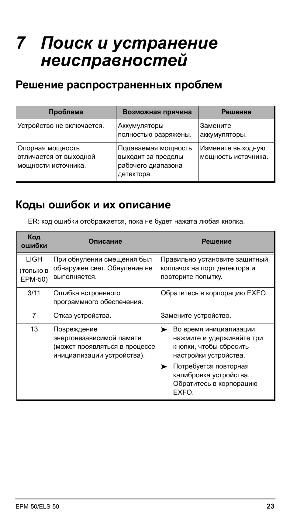 7 поиск и устранение неисправностей | EXFO EPM-ELS-50 User Manual | Page 197 / 206