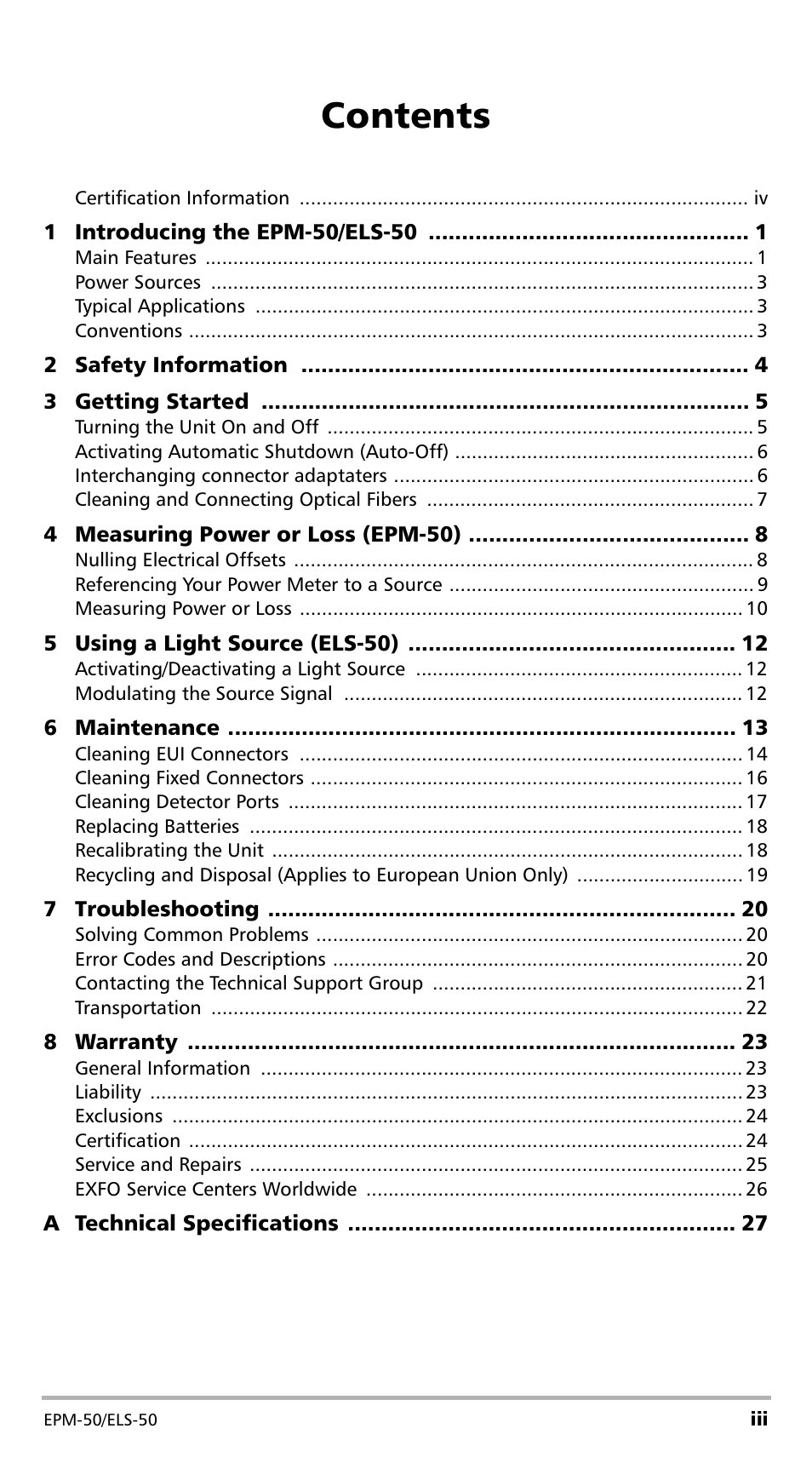 EXFO EPM-ELS-50 User Manual | Page 3 / 206