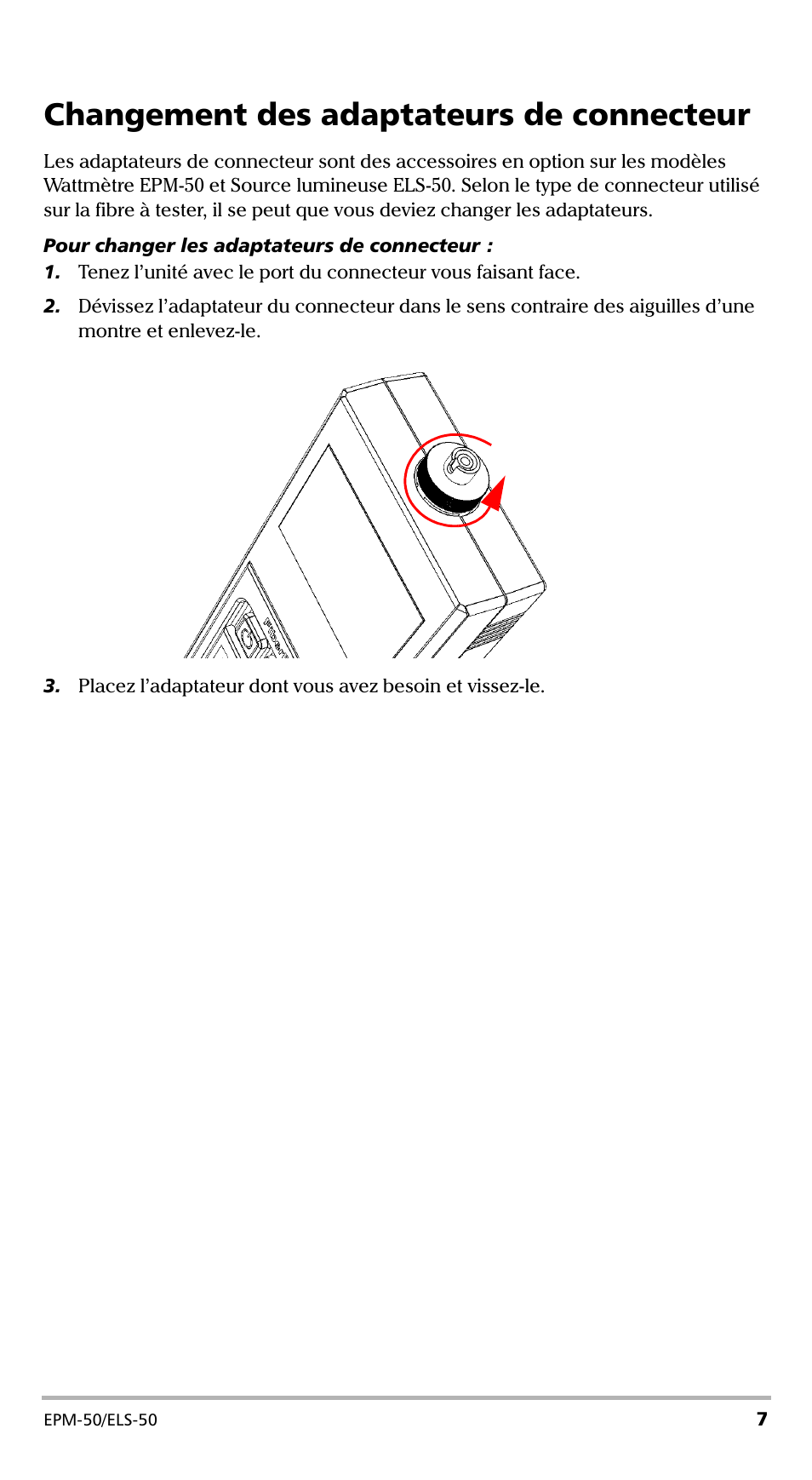 Changement des adaptateurs de connecteur | EXFO EPM-ELS-50 User Manual | Page 45 / 206