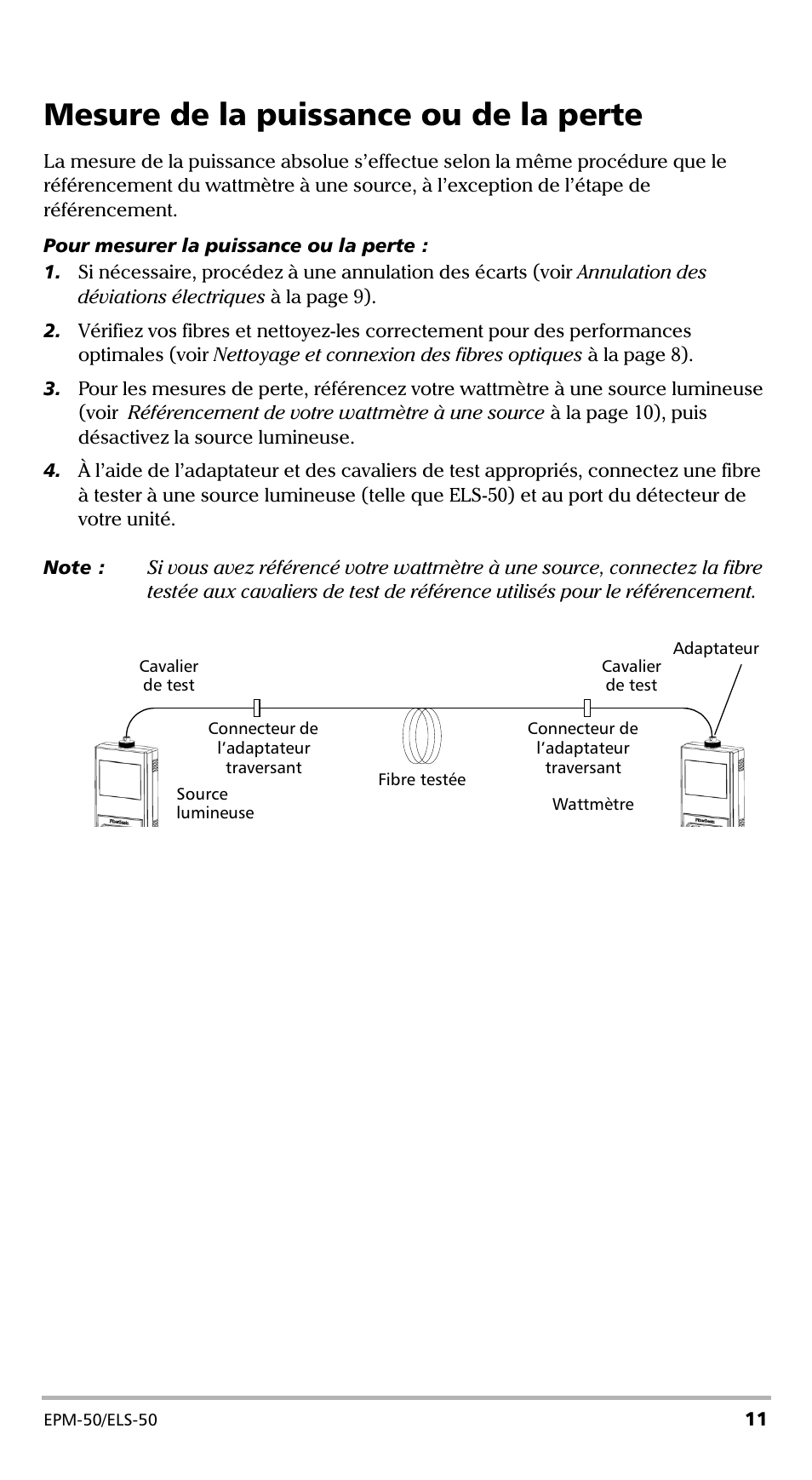 Mesure de la puissance ou de la perte | EXFO EPM-ELS-50 User Manual | Page 49 / 206