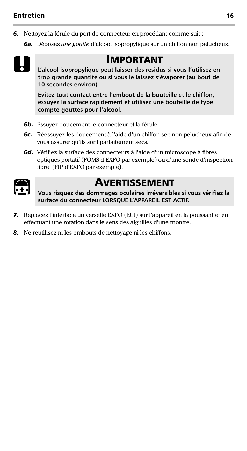 Mportant, Vertissement | EXFO EPM-ELS-50 User Manual | Page 54 / 206