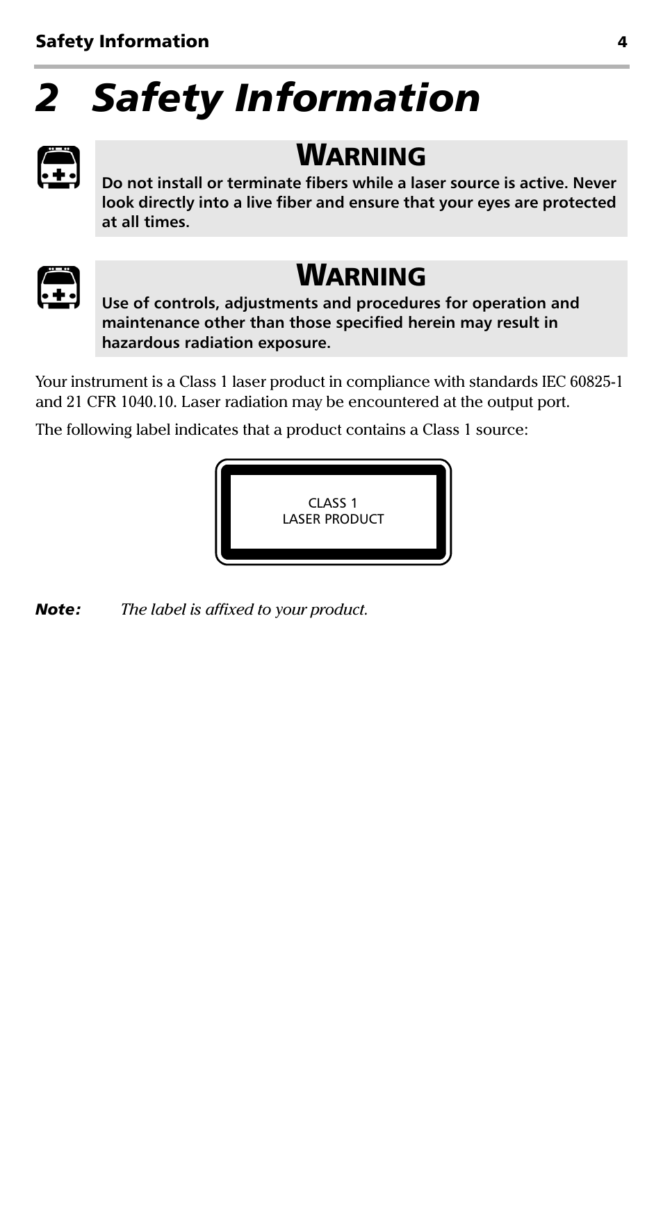2 safety information, Arning | EXFO EPM-ELS-50 User Manual | Page 8 / 206