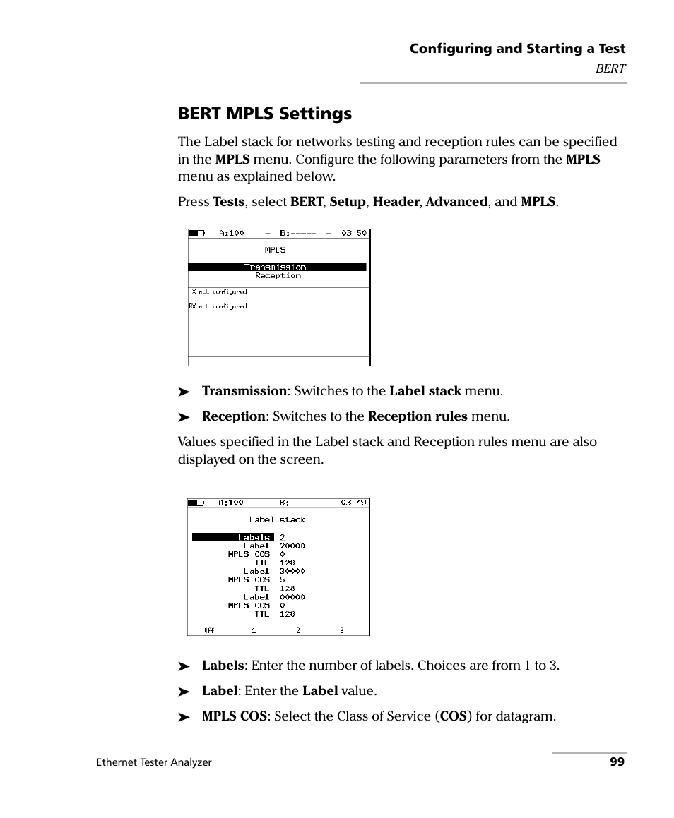 Bert mpls settings | EXFO ETS-1000 User Manual | Page 107 / 173
