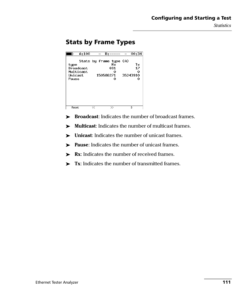 Stats by frame types | EXFO ETS-1000 User Manual | Page 119 / 173