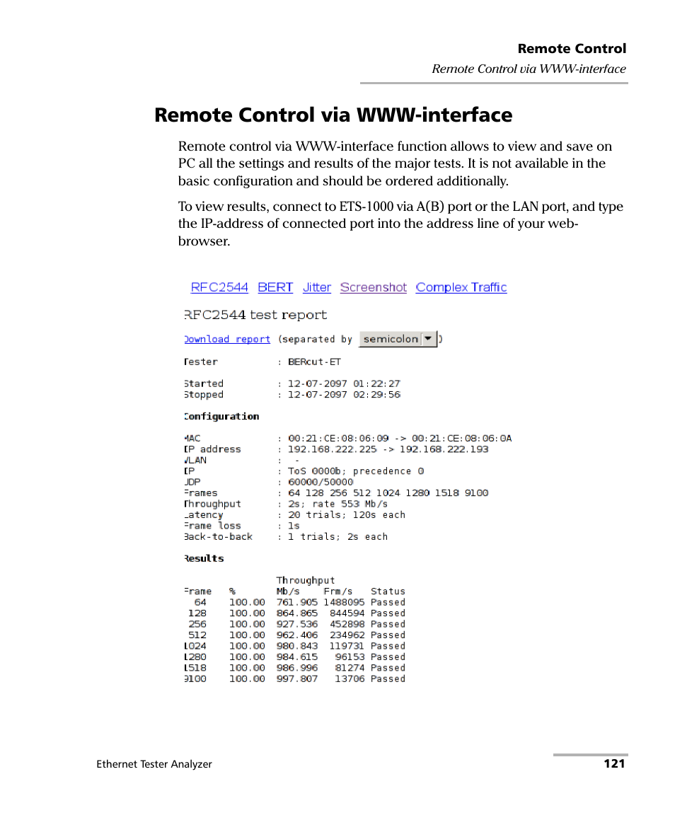 Remote control via www-interface | EXFO ETS-1000 User Manual | Page 129 / 173
