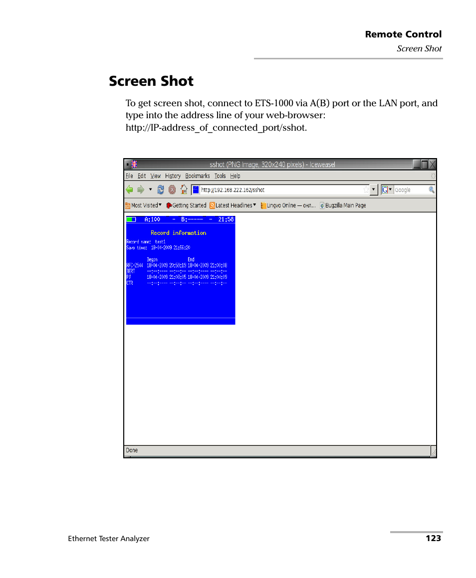 Screen shot | EXFO ETS-1000 User Manual | Page 131 / 173