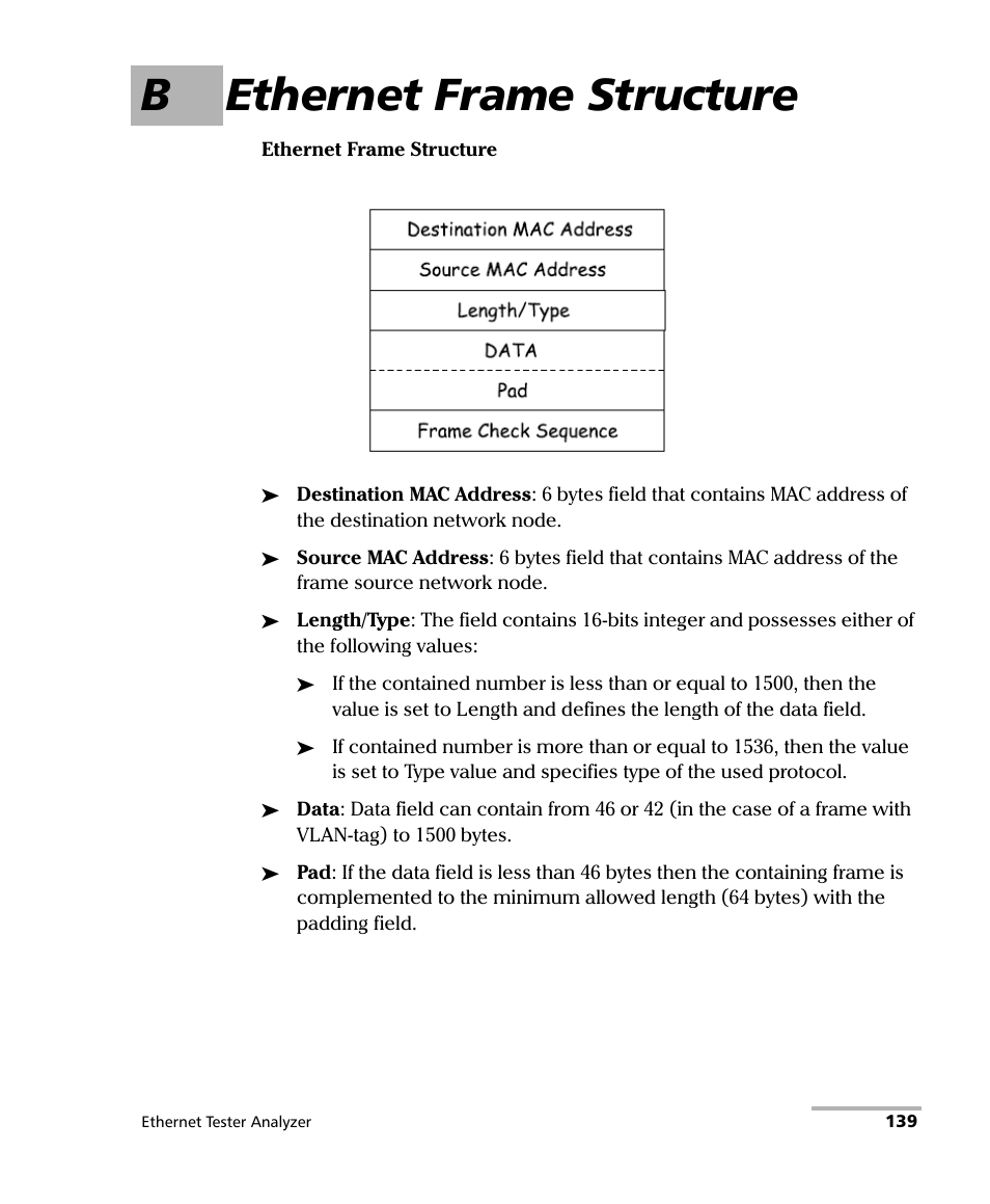 B ethernet frame structure | EXFO ETS-1000 User Manual | Page 147 / 173