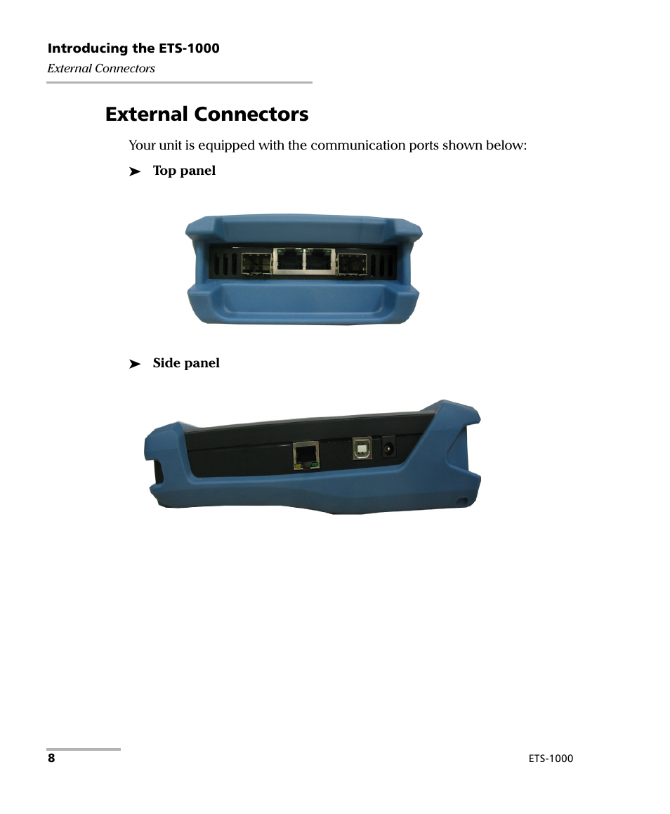 External connectors | EXFO ETS-1000 User Manual | Page 16 / 173