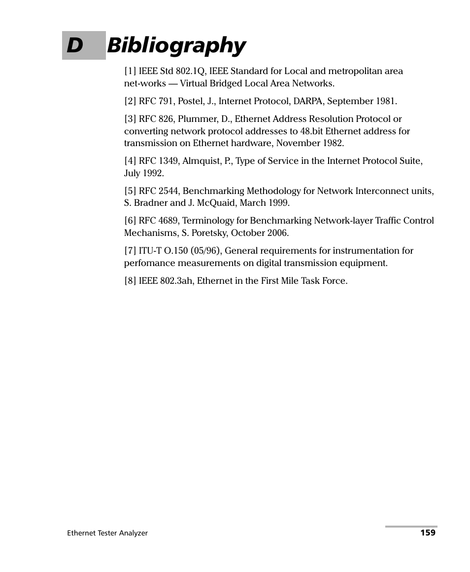 D bibliography, The 802.1q | EXFO ETS-1000 User Manual | Page 167 / 173