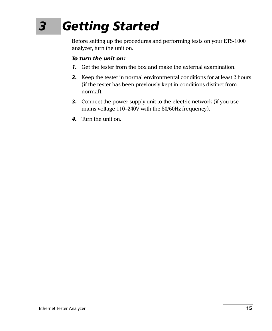 3 getting started, 3getting started | EXFO ETS-1000 User Manual | Page 23 / 173