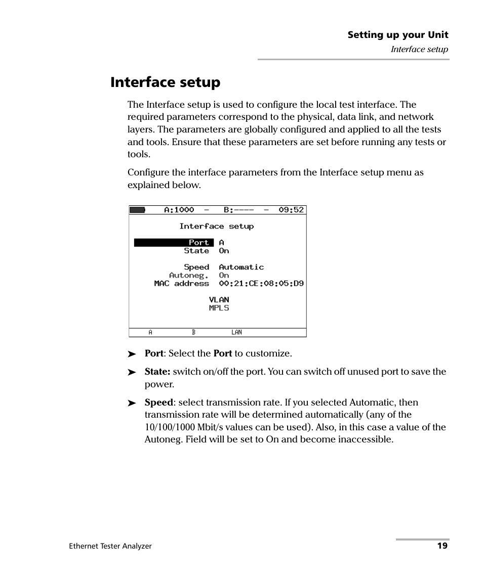 Interface setup | EXFO ETS-1000 User Manual | Page 27 / 173