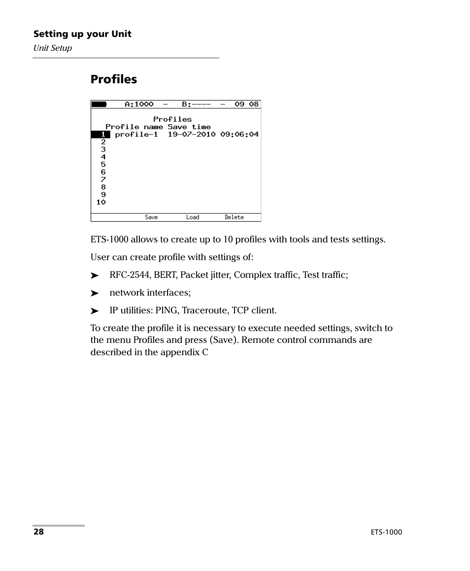 Profiles | EXFO ETS-1000 User Manual | Page 36 / 173