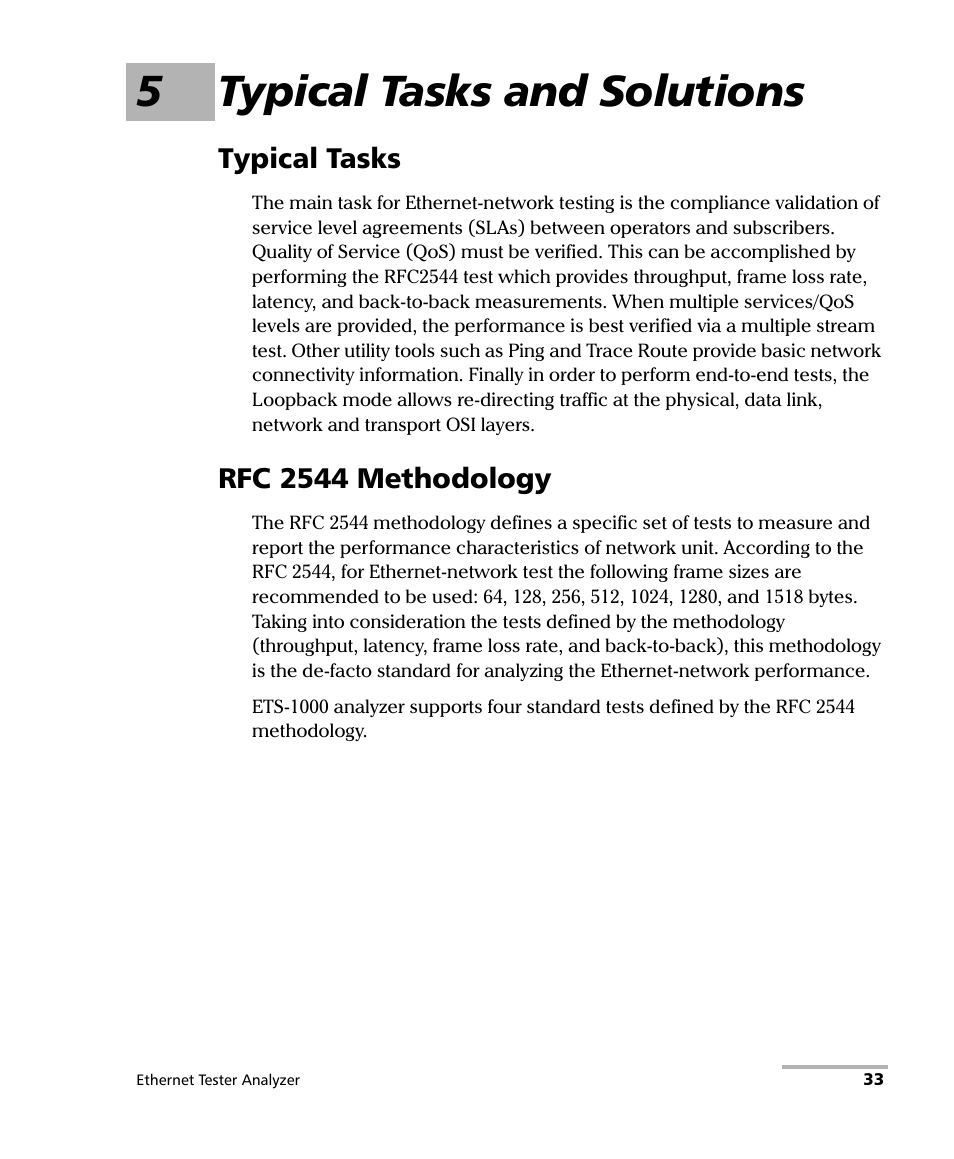 5 typical tasks and solutions, Typical tasks, Rfc 2544 methodology | Typical tasks rfc 2544 methodology, 5typical tasks and solutions | EXFO ETS-1000 User Manual | Page 41 / 173