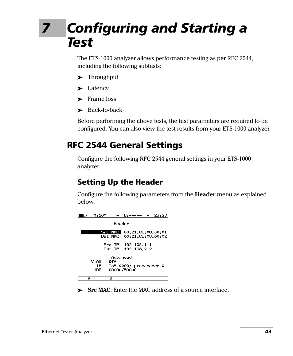 7 configuring and starting a test, Rfc 2544 general settings, 7configuring and starting a test | EXFO ETS-1000 User Manual | Page 51 / 173