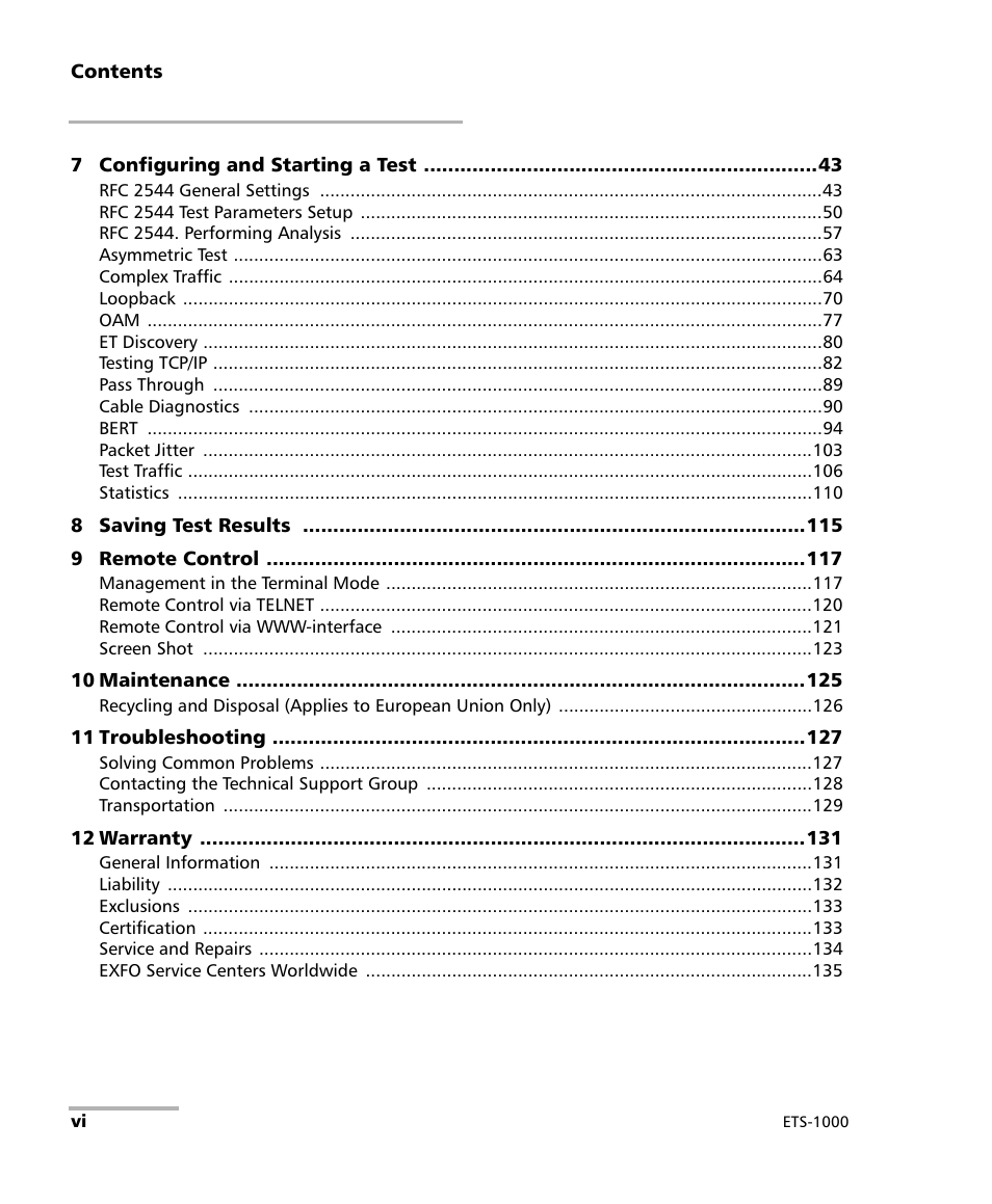 EXFO ETS-1000 User Manual | Page 6 / 173