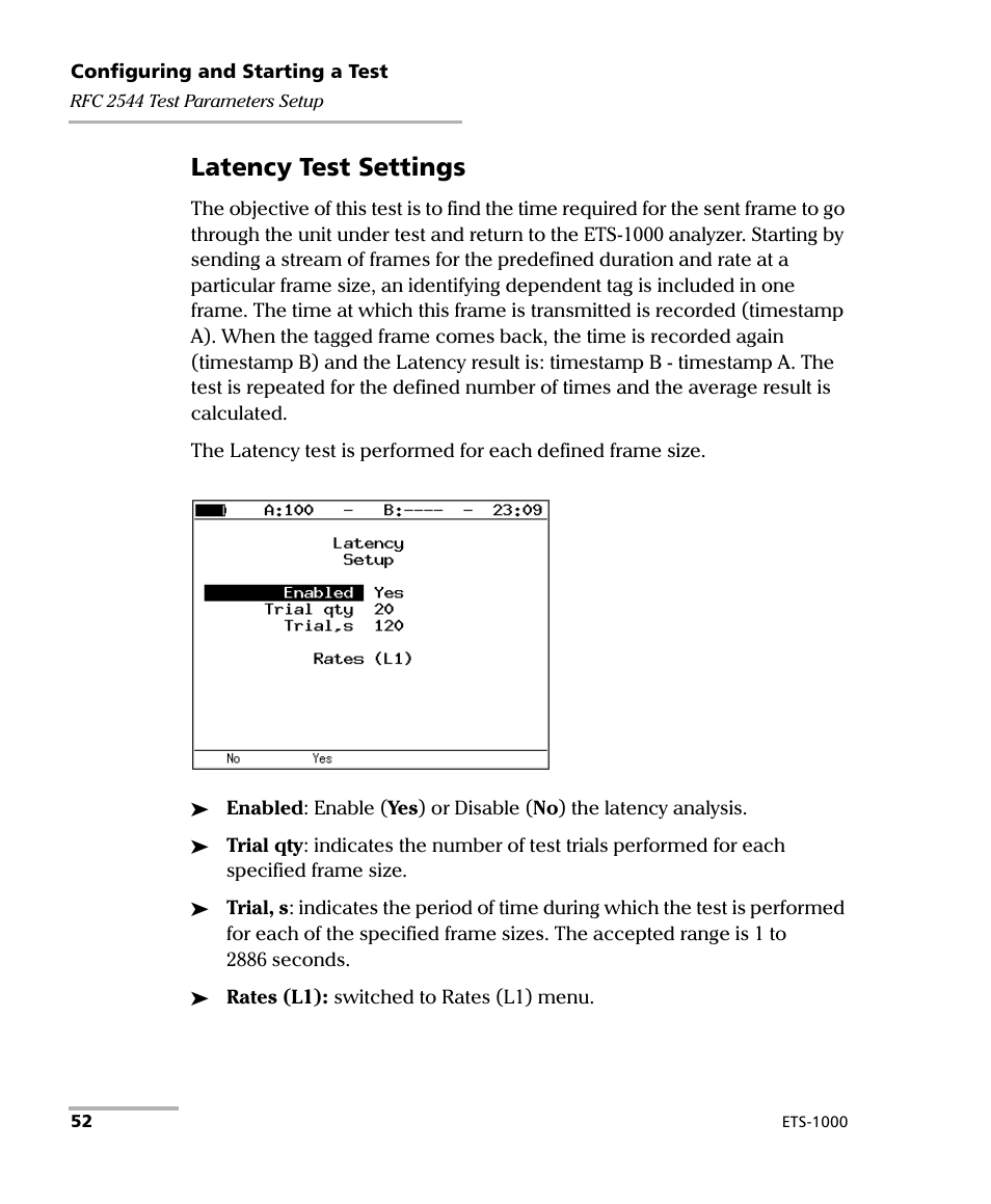 Latency test settings | EXFO ETS-1000 User Manual | Page 60 / 173