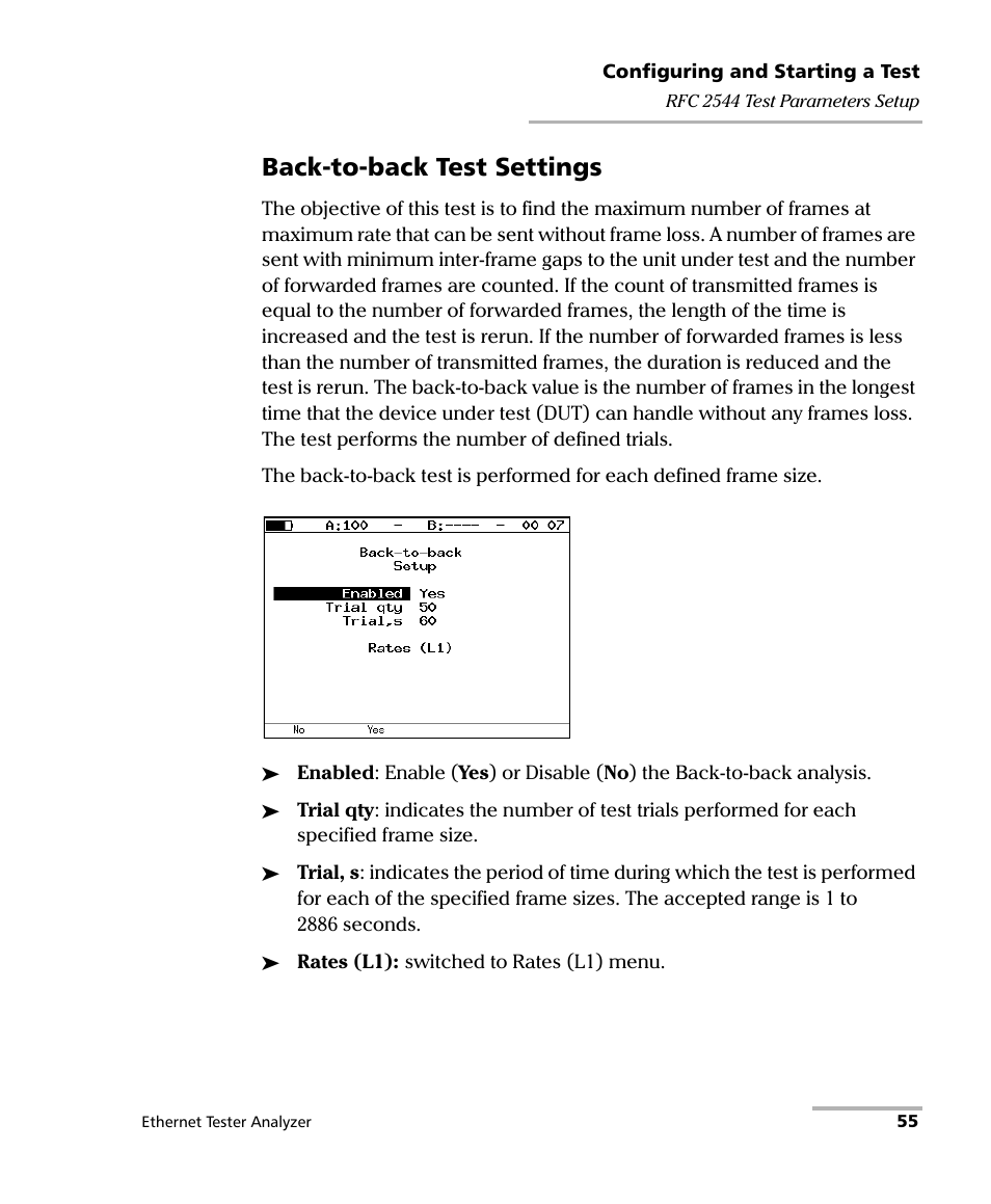 Back-to-back test settings | EXFO ETS-1000 User Manual | Page 63 / 173