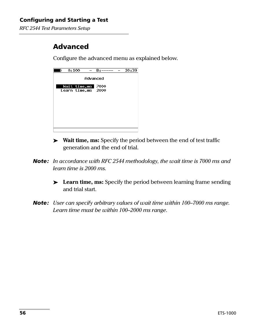 Advanced | EXFO ETS-1000 User Manual | Page 64 / 173