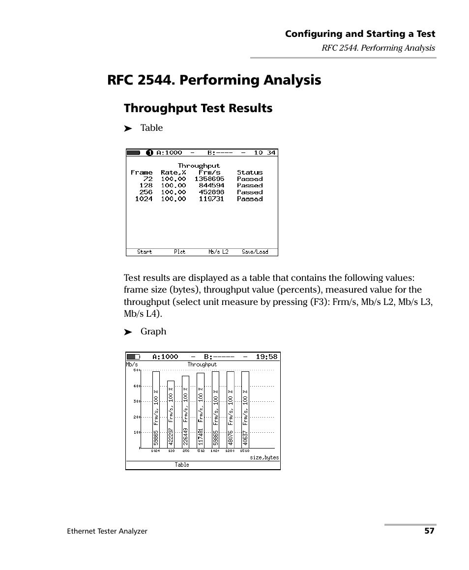 Rfc 2544. performing analysis, Throughput test results | EXFO ETS-1000 User Manual | Page 65 / 173